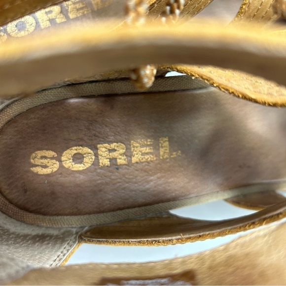 Sorel Joanie II Camel Brown Leather Lace Wedge Sandals Size 10 Summer Comfort - Picture 13 of 15